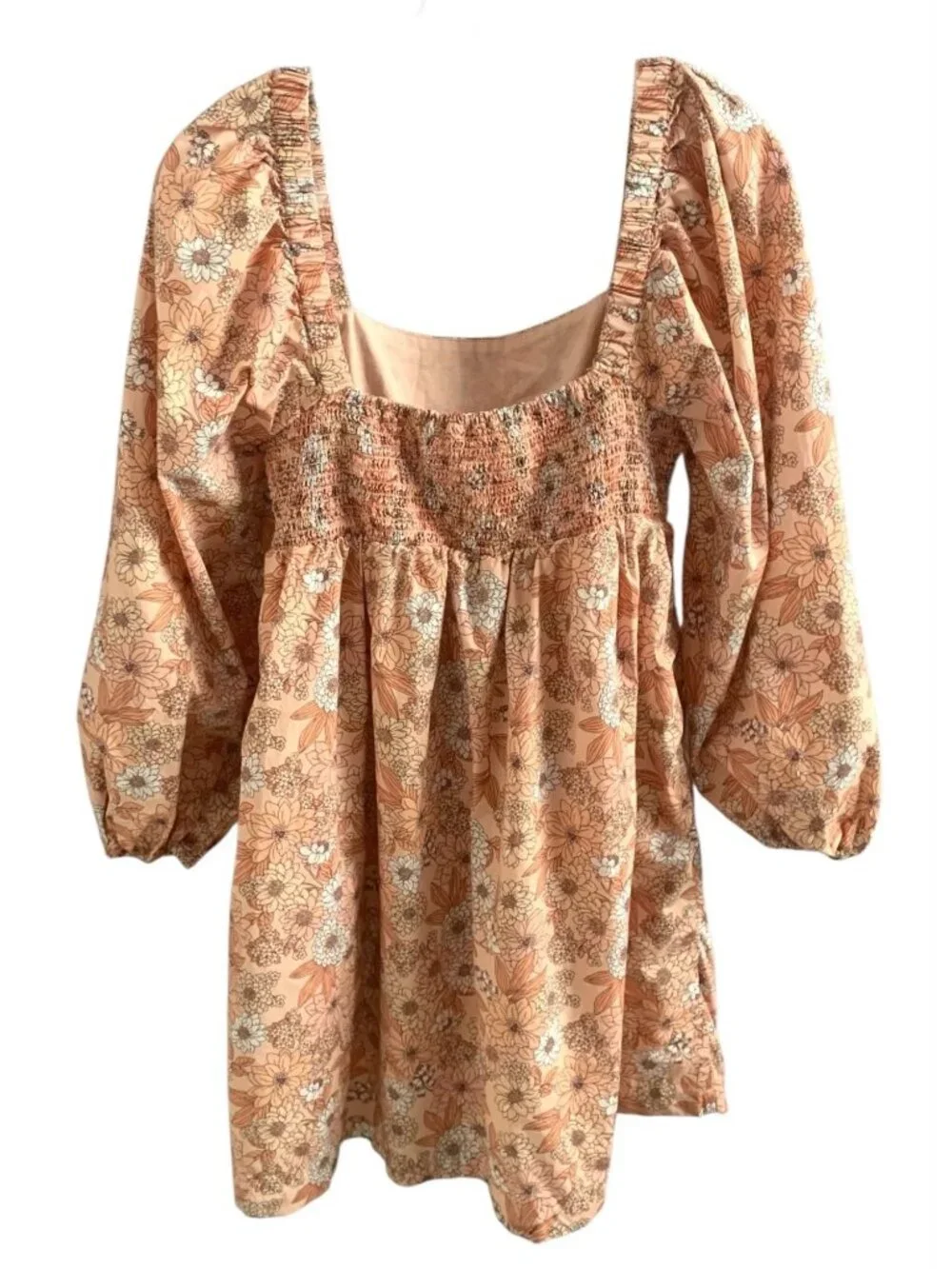 J.CREW Peach Zinnia Floral Print Squareneck Cotton Poplin Women's Dress Medium
